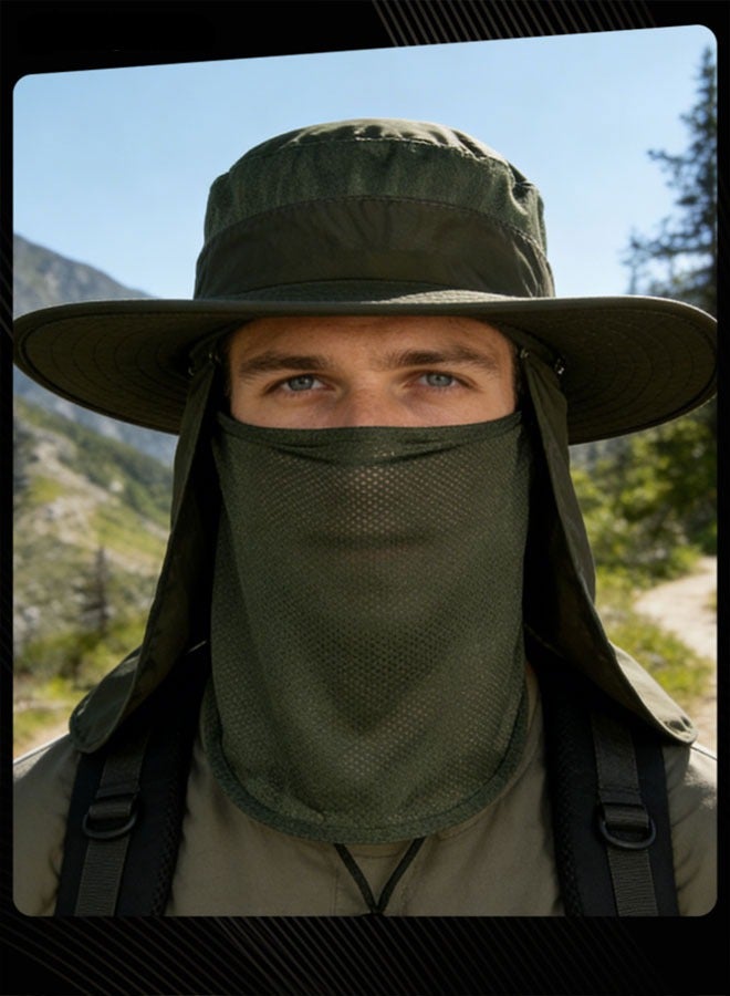 Sharpdo Men Summer Sun Protection Fishing Neck Face Flap Hat With Wide Brim Green - Image 1